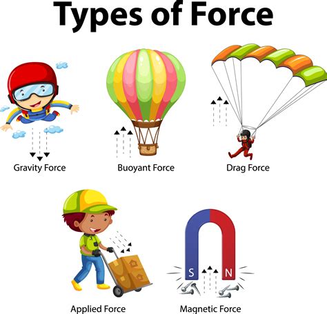 Types of force for children physics educational poster 2732446 Vector ...