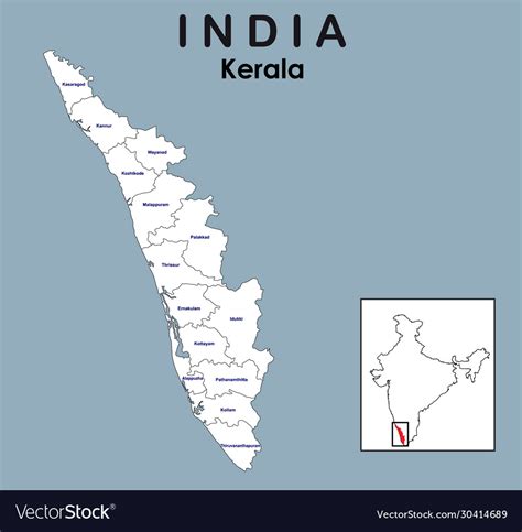 Kerala map district map kerala in white Royalty Free Vector