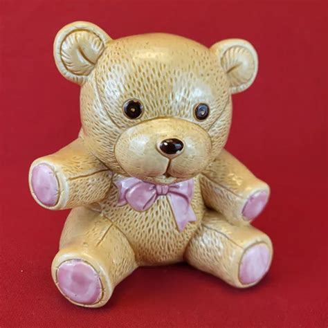 VINTAGE CERAMIC BROWN INARCO Stitched Teddy Bear Baby Nursery Planter £17.53 - PicClick UK