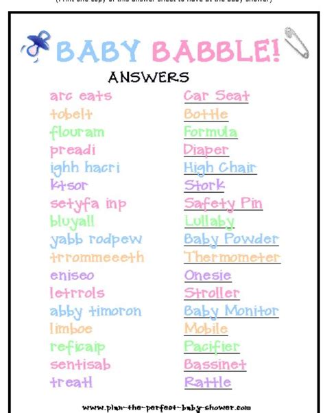 Baby babble w/ answer | Baby shower wording, Baby shower printables ...