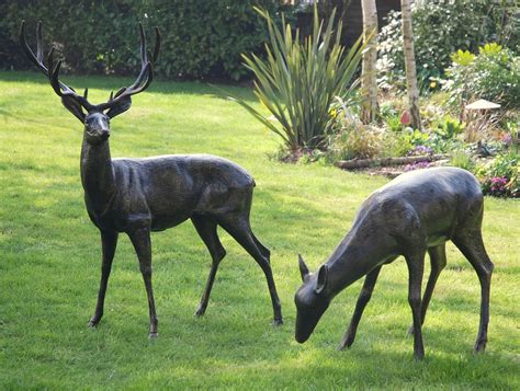 Wild Stag & Doe Life-Size Bronze Garden Statues