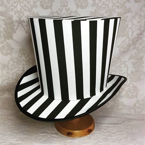 Striped Hat, Undecorated Top Hat, Black and White Hat, Full Size Top Hat, Diy Top Hat, Historic ...