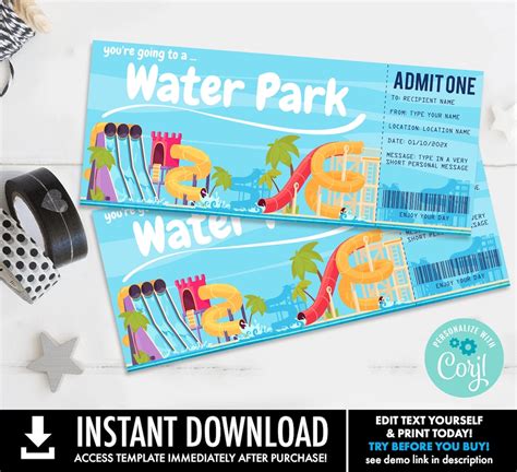 Water Park Gift Certificate, Water Park Surprise Gift Voucher Self-edit ...