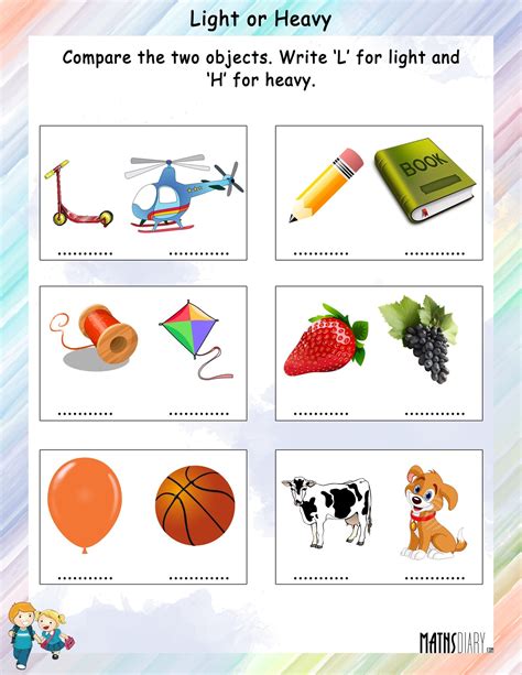 Grade 1 Heavy And Light Objects Worksheet