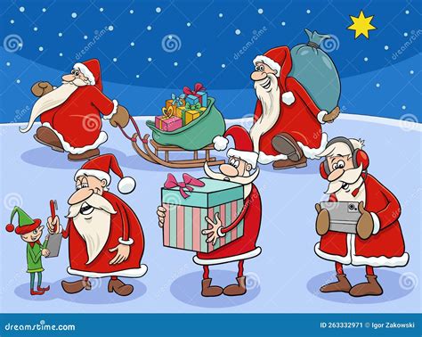 Cartoon Santa Clauses Characters on Christmas Time Stock Vector ...