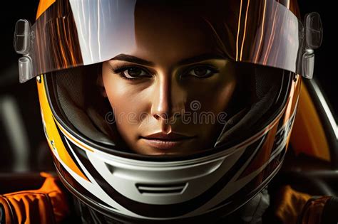 Professional Woman Racing Driver in a Race Car with Helmet. Generative ...