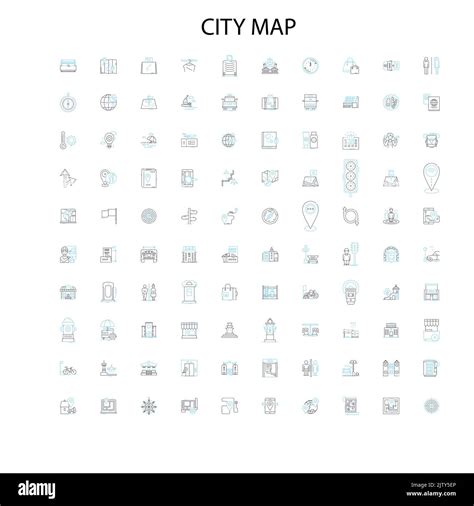 city map icons, signs, outline symbols, concept linear illustration line collection Stock Vector ...
