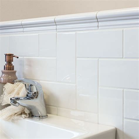 Chelsea White 150x50 Border Tiles | Bathroom border tiles, Border tiles, Bathroom tile designs