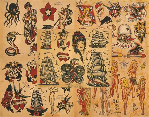 Buy Sailor Jerry Traditional Vintage Style Tattoo Flash 50 Sheets 11x14 ...