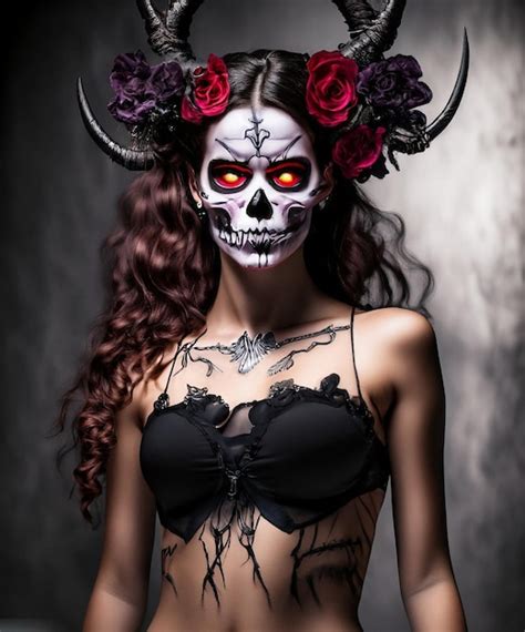 Premium AI Image | beautiful skeleton woman with halloween makeup made ...