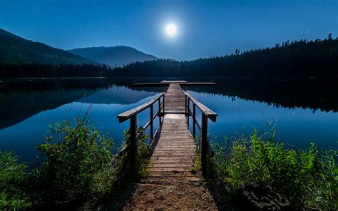 Moonlight Lake Trees Dock Reflection Path Trail HD wallpaper | nature and landscape | Wallpaper ...