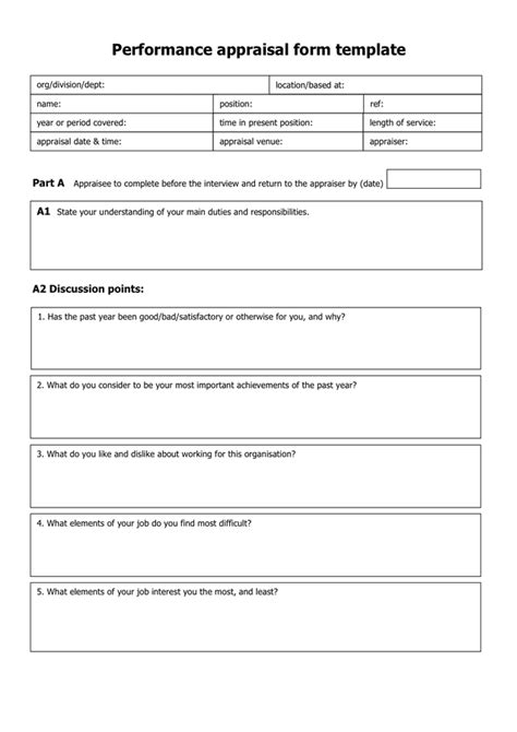 Performance appraisal form template in Word and Pdf formats