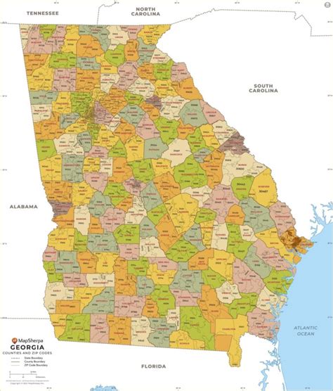 Georgia ZIP Code Map with Counties by MapSherpa - The Map Shop