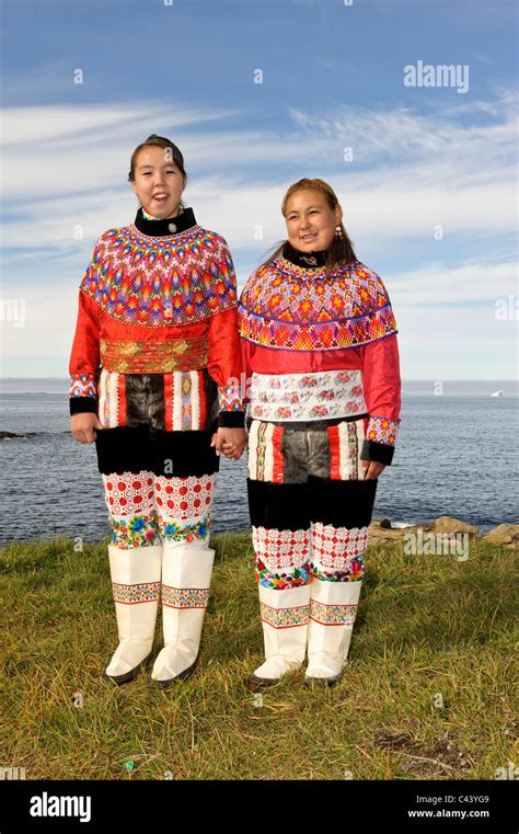 Greenland, Europe, west coast, Upernavik, traditionally, clothes, women, two, young, portrait ...