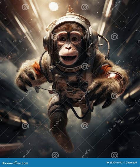 Monkey in Space Suit in Space Stock Photo - Image of astronaut, concept: 283241542