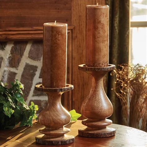 Bark Edged Small Wooden Pillar Candle Holder - Teton Timberline Trading ...