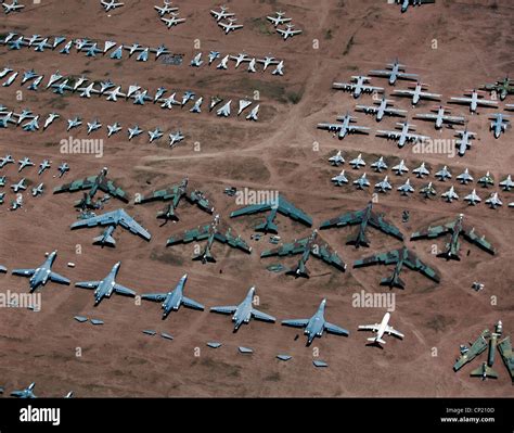 aerial view above military aircraft boneyard Tucson Arizona Davis ...