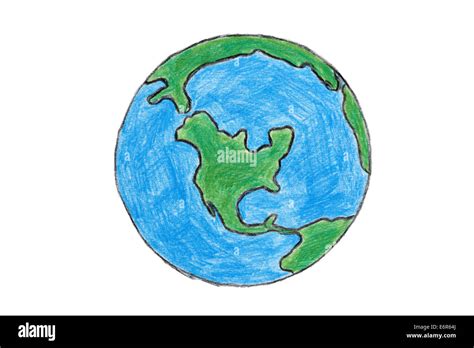 Earth hand-drawn with colored pencils. Isolated On White. Image was hand drawn by myself Stock ...