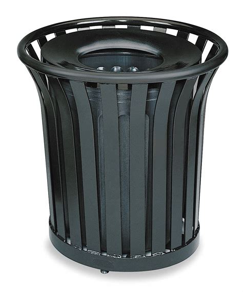 RUBBERMAID COMMERCIAL PRODUCTS 36 gal Round Trash Can, Metal, Black ...