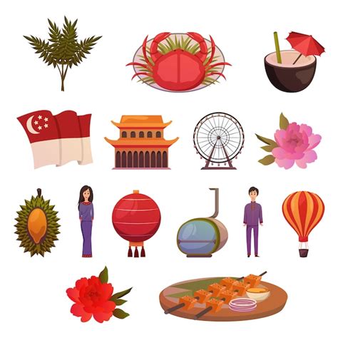 Free Vector | Singapore Landmarks Attractions Icon Set