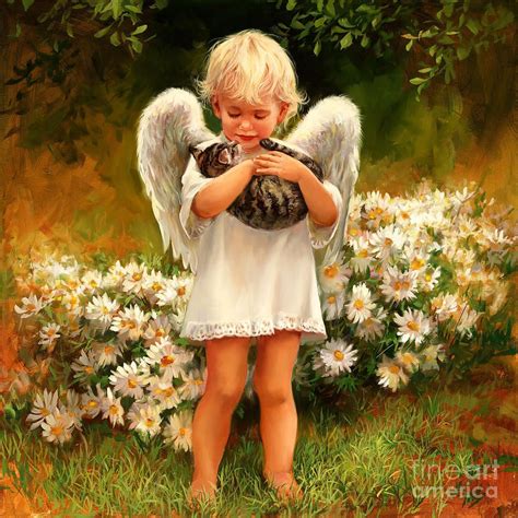 Angel Painting - Angel With Cat by Laurie Hein | Angel wall art, Angel ...