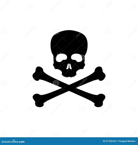 Black Silhouette of Skull and Bones on White Background. Pirate Flag Jolly Roger Stock Vector ...