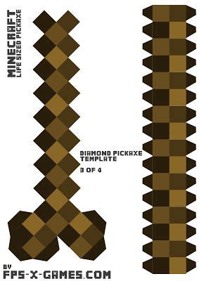 Minecraft life sized pickaxe stick printable template 3 of 4 | Papercraft templates, Minecraft ...