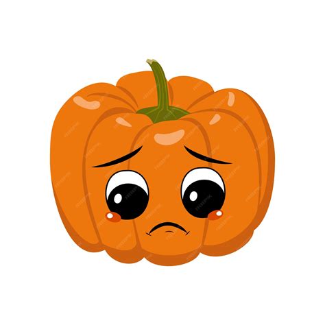 Premium Vector | Cute pumpkin character with sad emotions, depressed face, down eyes. festive ...