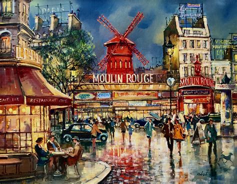 Paris Le Moulin Rouge De Nuit, Painting by Robert Ricart | Artmajeur