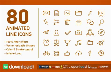 VIDEOHIVE 80 ANIMATED LINE ICONS FREE DOWNLOAD - Free After Effects Template - Videohive projects