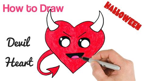 How to Draw Devil Heart Cute Emoji for Halloween Drawings - YouTube