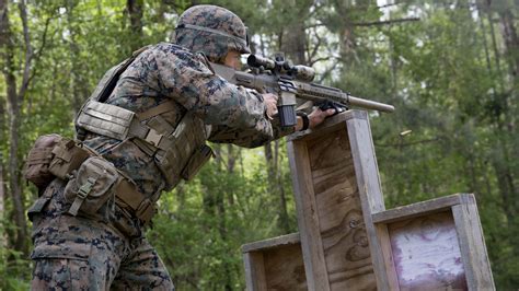 A Marine during a sniper course at USMC Base Camp Lejeune, N.C., Apr ...