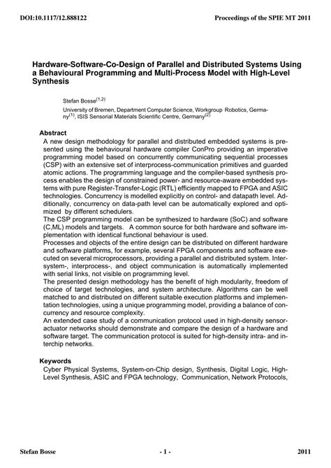 (PDF) Hardware-Software-Co-Design of Parallel and Distributed Systems Using a Behavioural ...