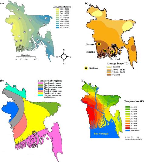 a The rainfall amount over Bangladesh region, b the climate sub-regions ...