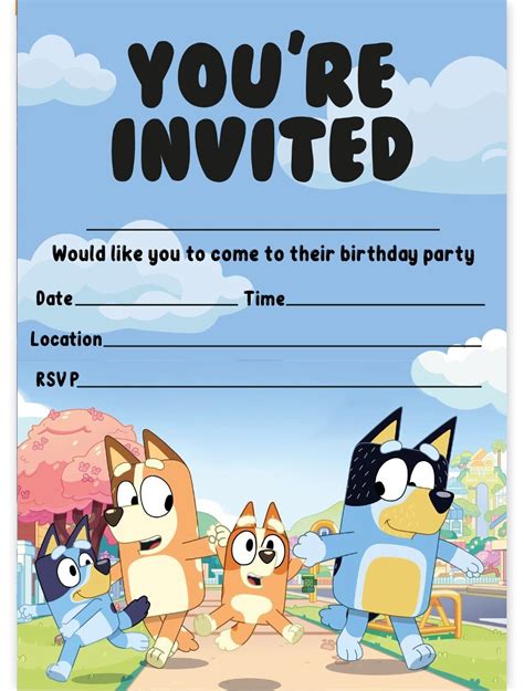 Bluey theme birthday party invitations bluey party invites children bluey dog – Artofit