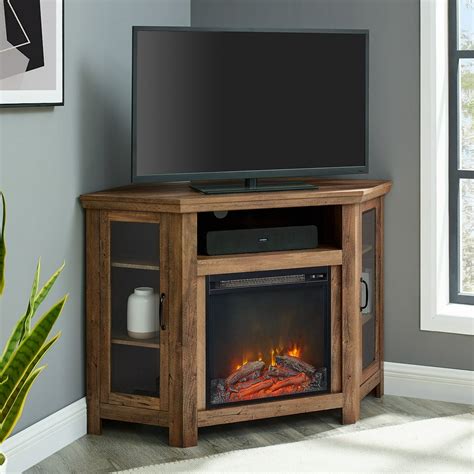 Walker Edison Rustic Oak Corner Fireplace TV Stand for TVs up to 55 ...