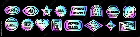 Holographic stickers. Hologram labels set. Vector patch collection ...