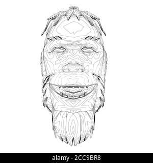 Low poly head of a Neanderthal man. Polygonal head of a prehistoric man. Isometric view. 3D ...