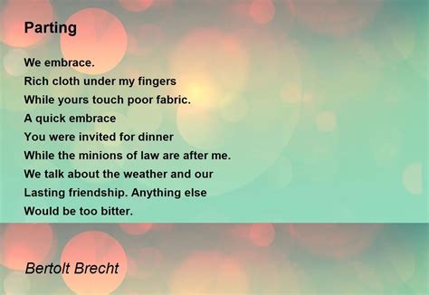 Parting Poem by Bertolt Brecht - Poem Hunter