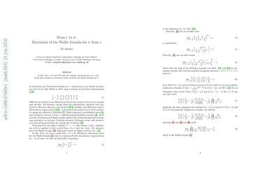 From $e$ to $\pi$: Derivation of the Wallis formula for $\pi$ from $e$ | Papers With Code