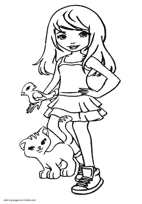 Stephanie with her pet coloring page || COLORING-PAGES-PRINTABLE.COM