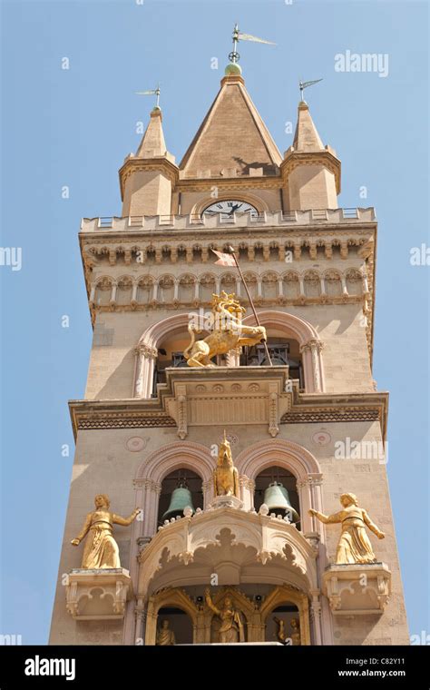 Clock tower, Messina Cathedral, Piazza Del Duomo, Messina, Sicily, Italy Stock Photo - Alamy