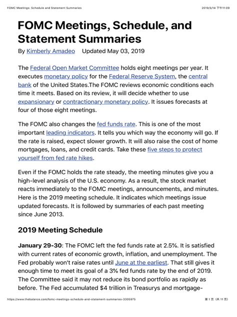 FOMC Meetings: Schedule and Statement Summaries | PDF