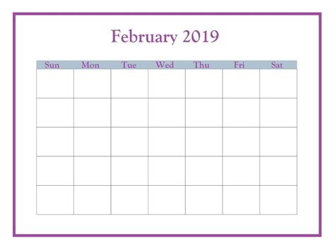 February 2019 Blank Planner Template | Monthly calendar template ...