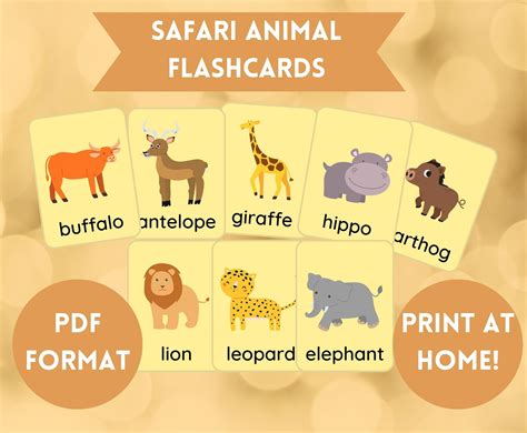 Safari Animals Flashcards African Animals ESL Teacher - Etsy