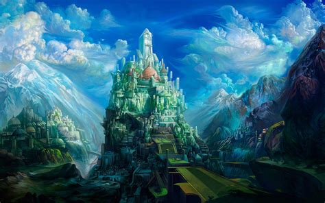 Giant castle on mountain peak | Fantasy castle, Surreal art, Fantasy city