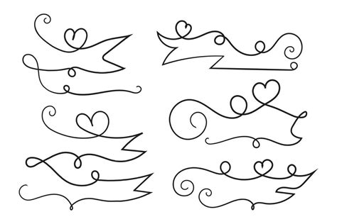 valentines day curly hearts style calligraphy outline ribbon, Hand drawing Calligraphic heart ...