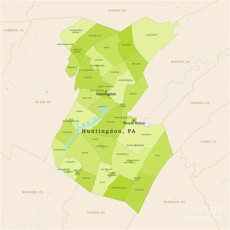 PA Huntingdon County Vector Map Green Digital Art by Frank Ramspott ...