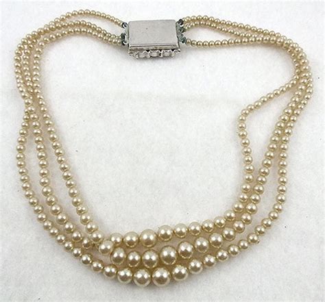 Triple Strand Faux Pearl Necklace - Garden Party Collection Vintage Jewelry