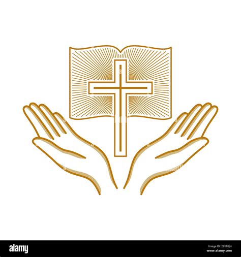 Church logo. Christian symbols. Hands raised to the cross of the Lord ...